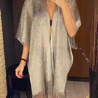 Sexy Fringe Tassel Mesh Sheer Shiny Knitted Tunic Beach Cover Up Cover-ups Beachwear Female