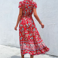 NORA Vintage Floral Boho Printed Women Short Sleeves Bohemian Summer Beach Dress