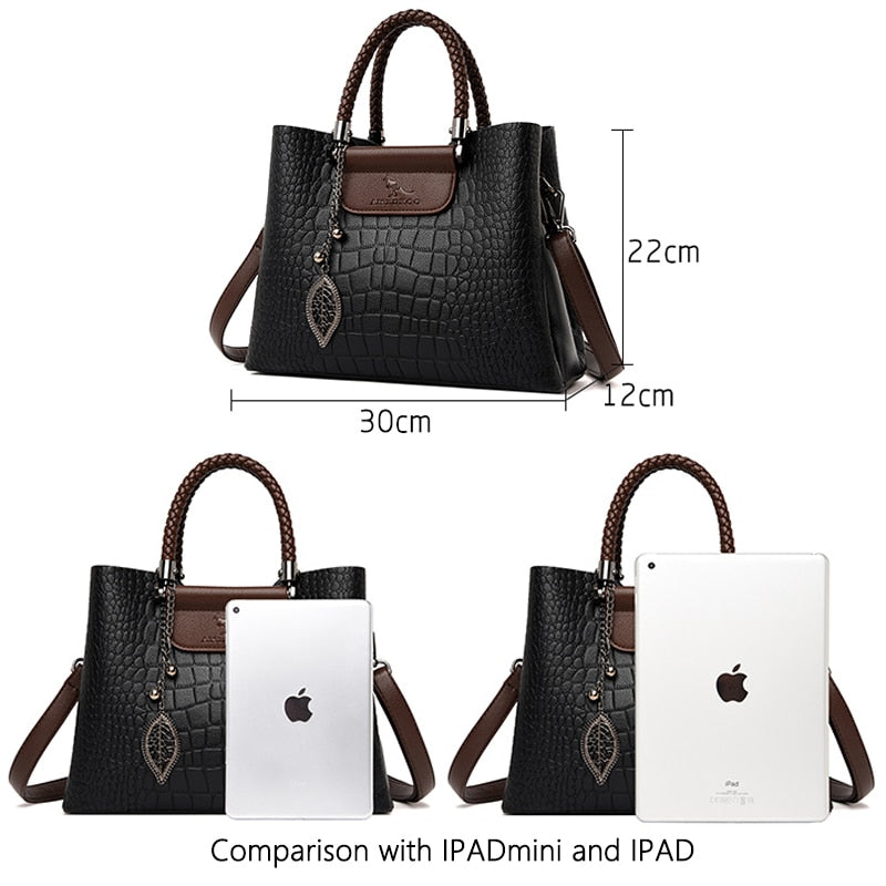 Three Layers Pocket High Quality Luxury Leather Women Handbags