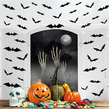 24/48pcs Scary Halloween 3D Black Bat Halloween Party Decoration