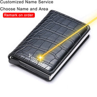 Men Woman Smart Wallet Fiber Leather RFID Cardholder with Customized Name Label