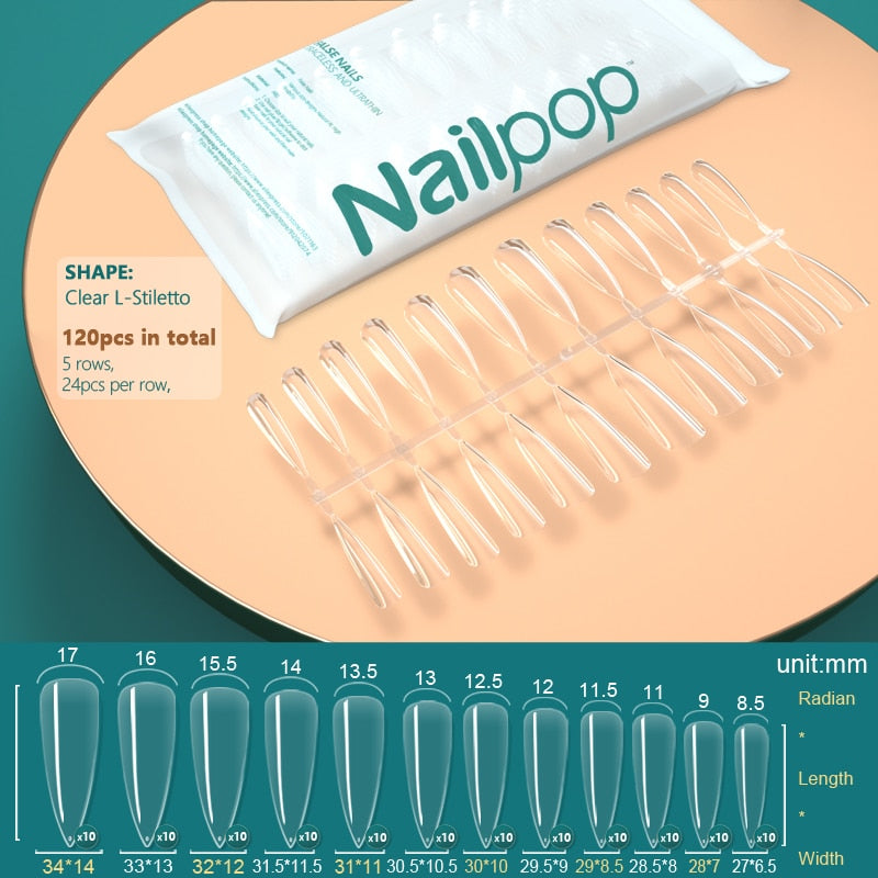 NAILPOP 120pcs False Nails Acrylic Press on Artificial Nails Clear Tips for Manicure Extension