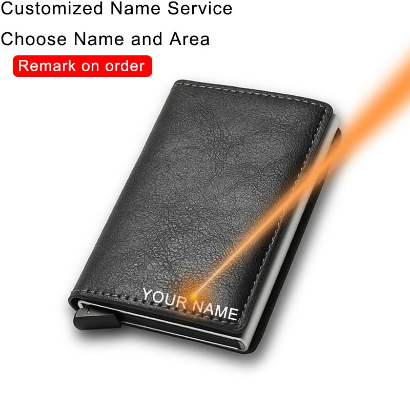 Men Woman Smart Wallet Fiber Leather RFID Cardholder with Customized Name Label