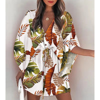 Summer Boho Women Flora Print V Neck Loose Button Mini Dresses