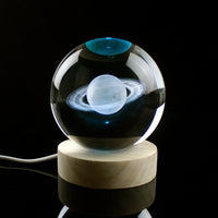 3D Planet Solar System Crystal Ball With Laser Engraved Galaxy or Astronomical Elements