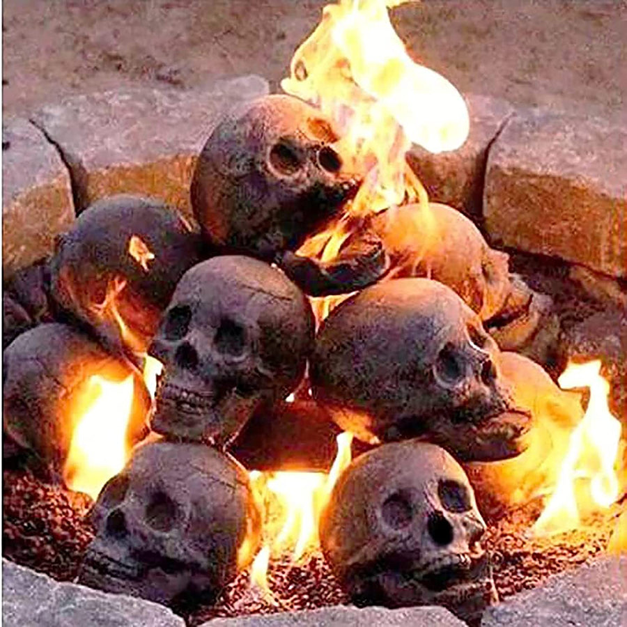 Halloween Fire Pit & Fireplace Ceramic Sculptured Fire Proof Skulls