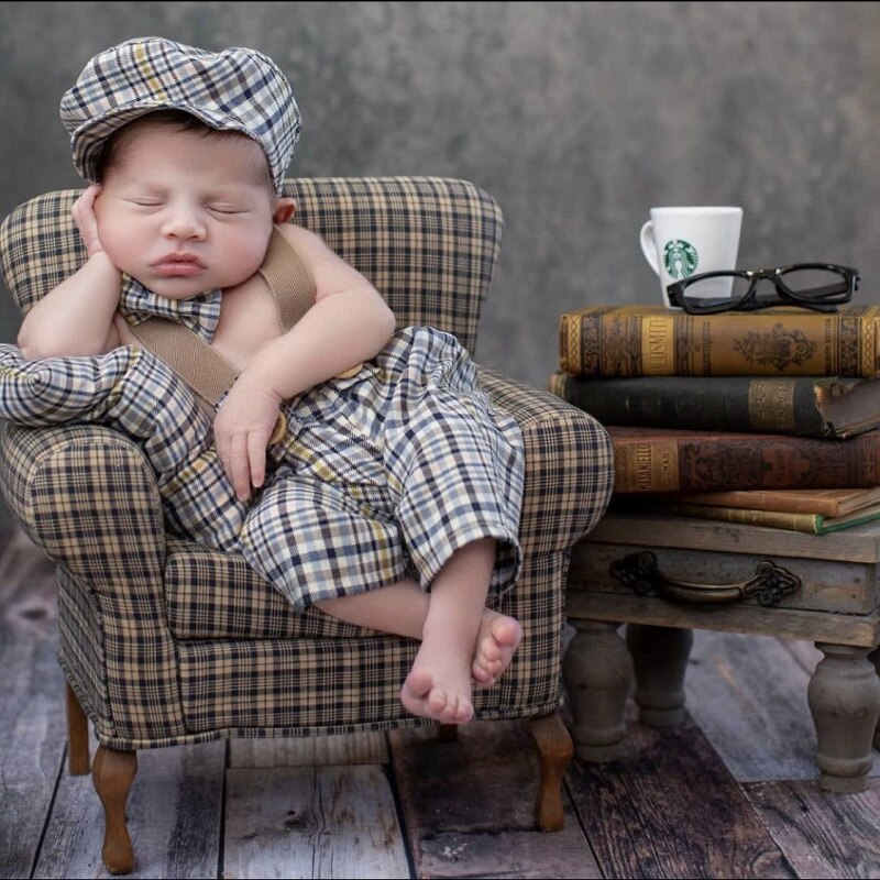 Newborn Baby Boy Photography Props With Gentleman Hat, Pants, and Bow-tie Outfit