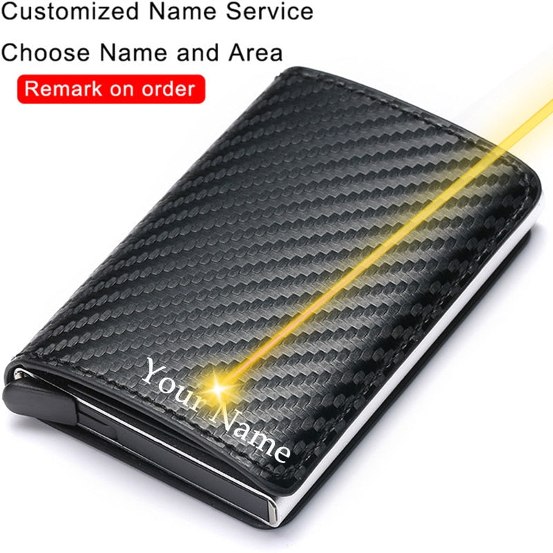 Men Woman Smart Wallet Fiber Leather RFID Cardholder with Customized Name Label