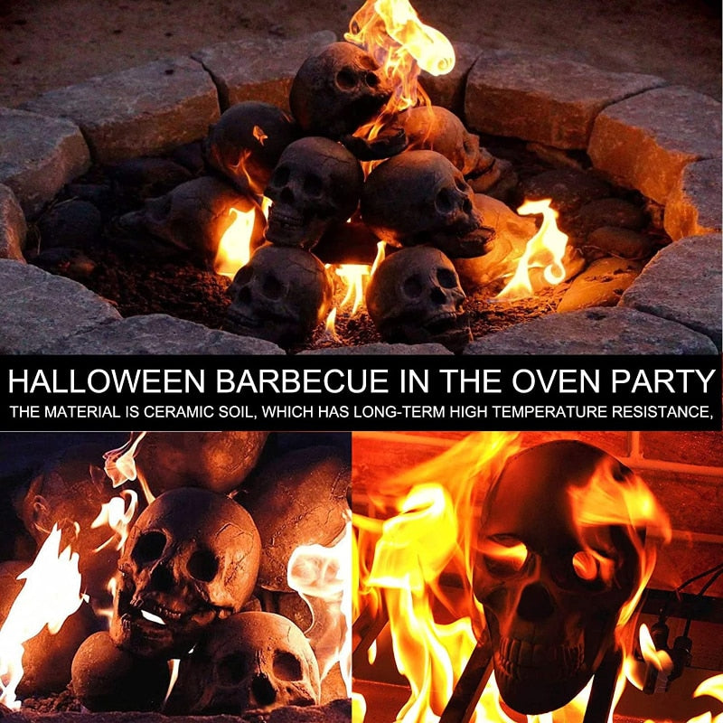 Halloween Fire Pit & Fireplace Ceramic Sculptured Fire Proof Skulls