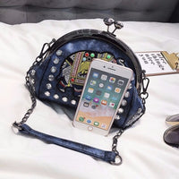 Embroidery Elephant Bag Lock Shell Leather Chain Women Shoulder Crossbody Bag