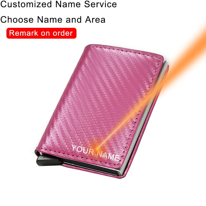 Men Woman Smart Wallet Fiber Leather RFID Cardholder with Customized Name Label