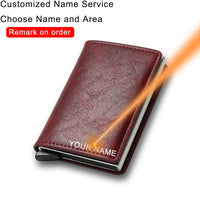 Men Woman Smart Wallet Fiber Leather RFID Cardholder with Customized Name Label