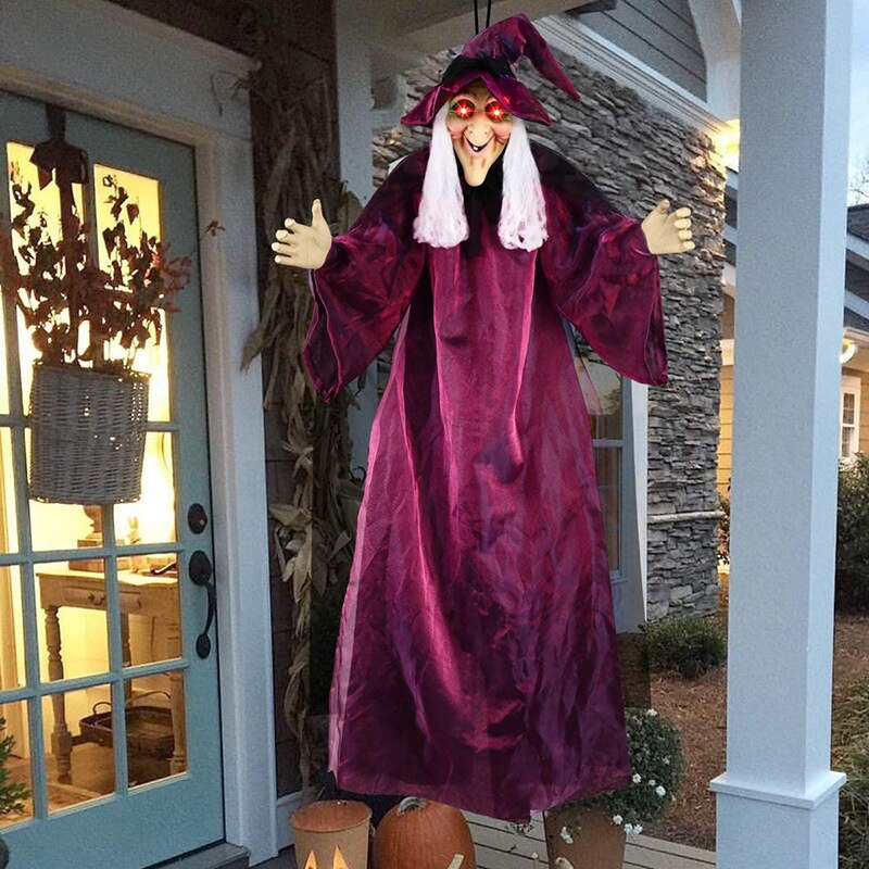 210cm Voice Activated Halloween Witch Decor With Scary Glowing Eyes and Cries