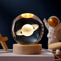 3D Planet Solar System Crystal Ball With Laser Engraved Galaxy or Astronomical Elements