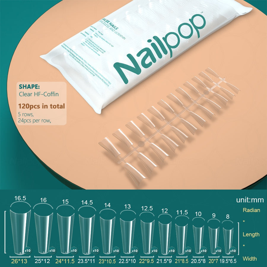 NAILPOP 120pcs False Nails Acrylic Press on Artificial Nails Clear Tips for Manicure Extension