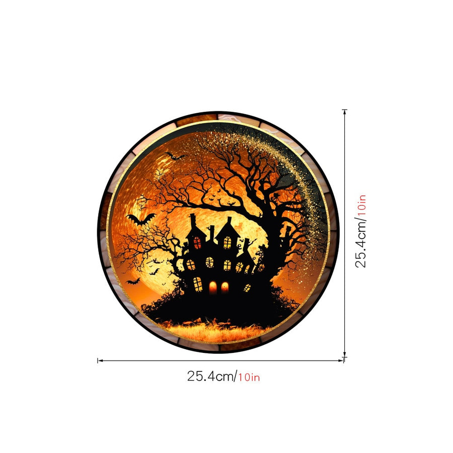 Halloween Stained Colorful Horror Castle Static Window Glass Decorative Stickers