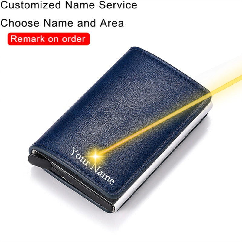 Men Woman Smart Wallet Fiber Leather RFID Cardholder with Customized Name Label