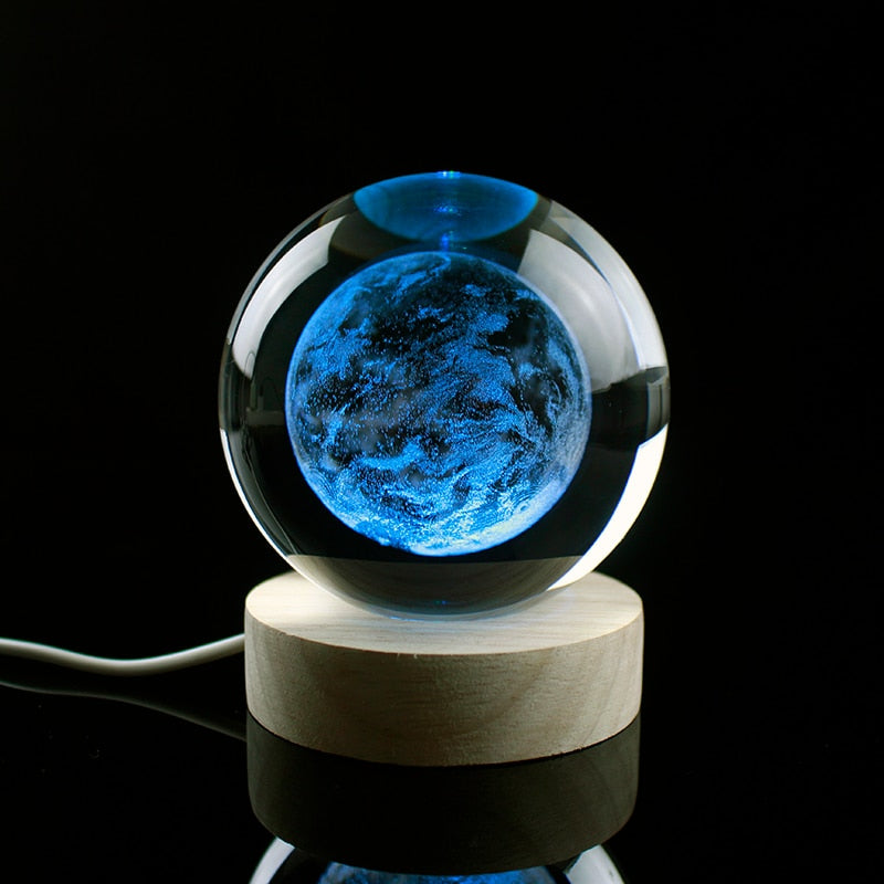 3D Planet Solar System Crystal Ball With Laser Engraved Galaxy or Astronomical Elements