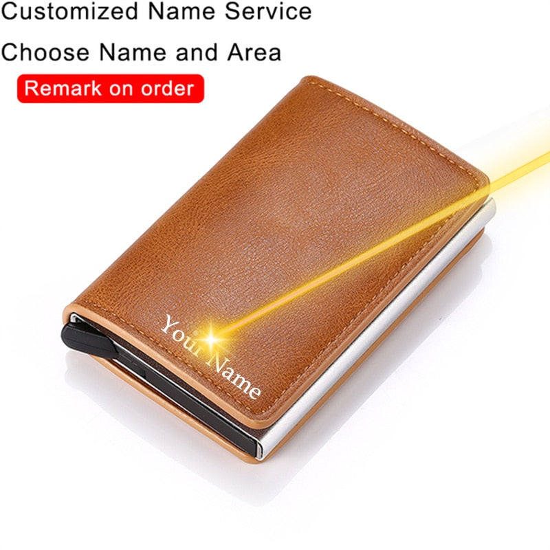 Men Woman Smart Wallet Fiber Leather RFID Cardholder with Customized Name Label