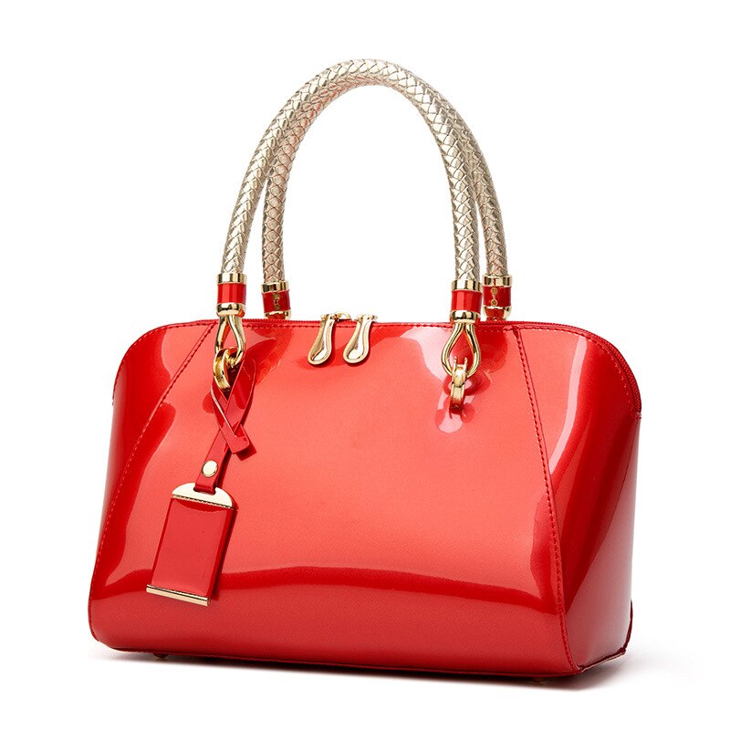 AMELISH Women's Solid Color Patent Leather Boston Luxury Designer Bags