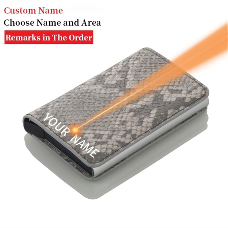 Men Woman Smart Wallet Fiber Leather RFID Cardholder with Customized Name Label