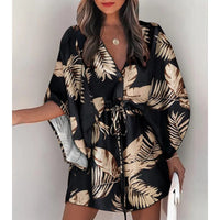 Summer Boho Women Flora Print V Neck Loose Button Mini Dresses