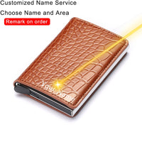 Men Woman Smart Wallet Fiber Leather RFID Cardholder with Customized Name Label