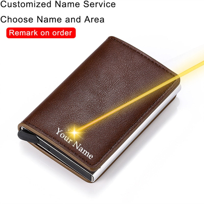 Men Woman Smart Wallet Fiber Leather RFID Cardholder with Customized Name Label