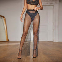 Leqoel Crystal Diamond Women Wide Leg Sexy But Elegant Fishnet Pants