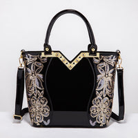 Women Luxury High Quality Patent Leather Flower Embroidery Diamond Tote Shoulder Handbag