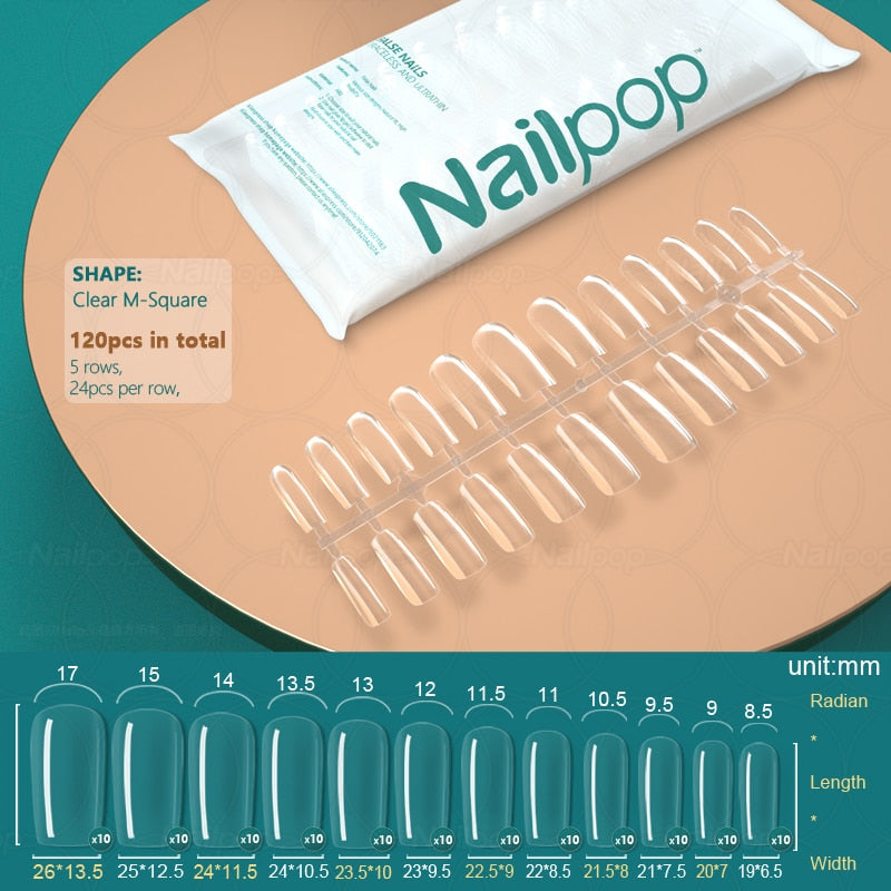 NAILPOP 120pcs False Nails Acrylic Press on Artificial Nails Clear Tips for Manicure Extension