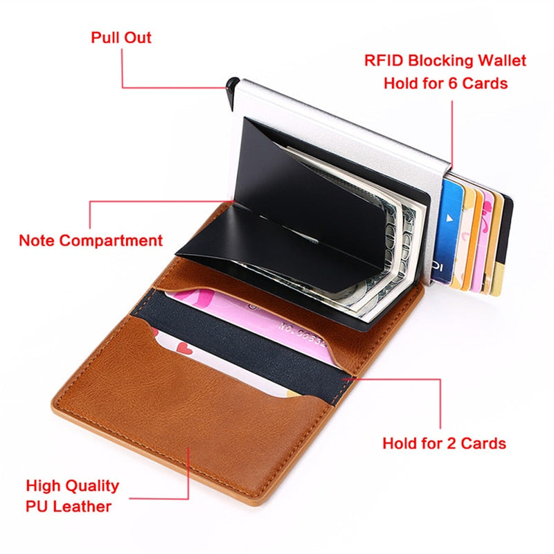 Men Woman Smart Wallet Fiber Leather RFID Cardholder with Customized Name Label