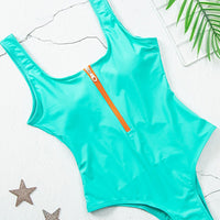 Sexy One Piece Zipper Women Solid Swimwear or Push Up Monokini Bodysuit Beachwear