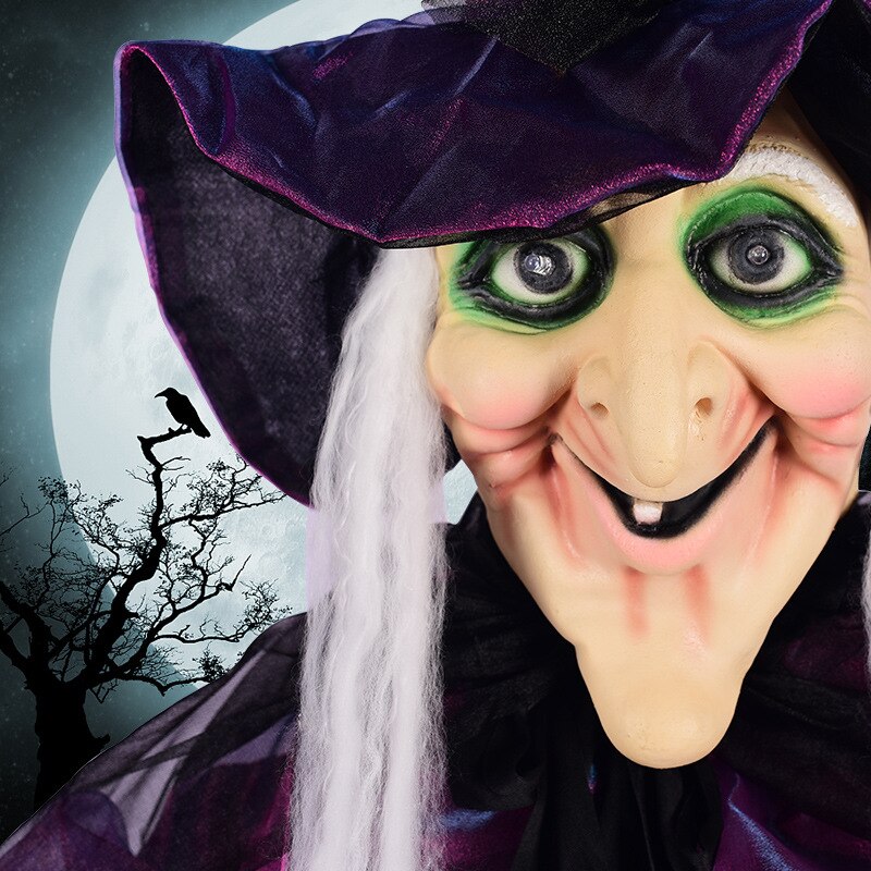 210cm Voice Activated Halloween Witch Decor With Scary Glowing Eyes and Cries