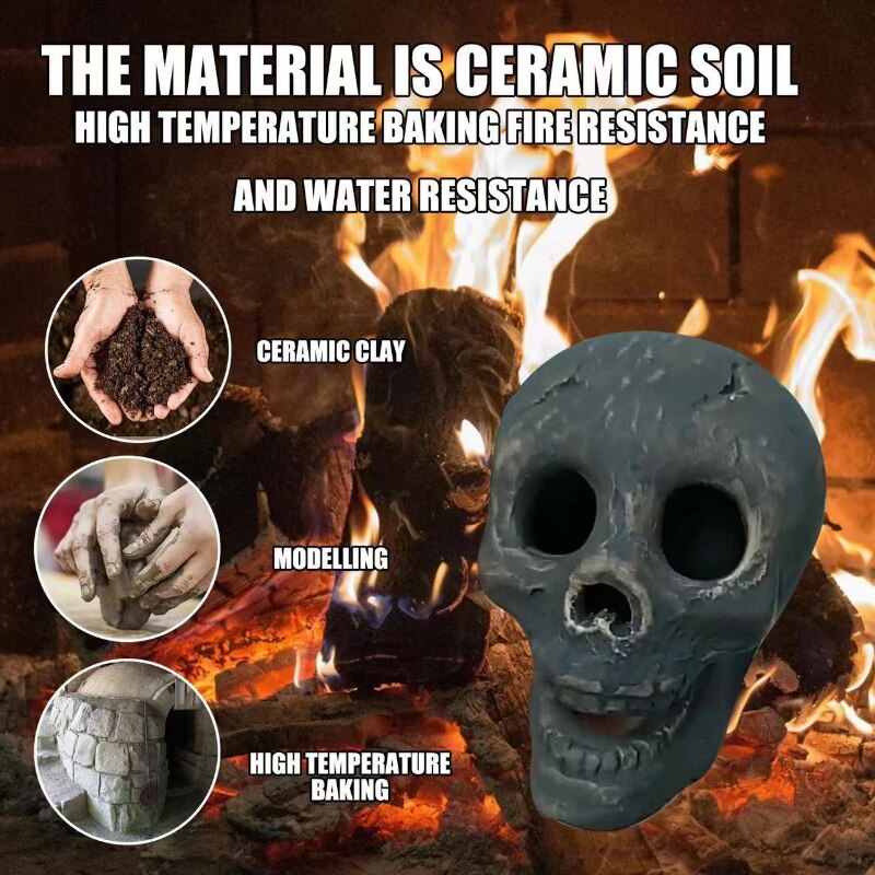 Halloween Fire Pit & Fireplace Ceramic Sculptured Fire Proof Skulls