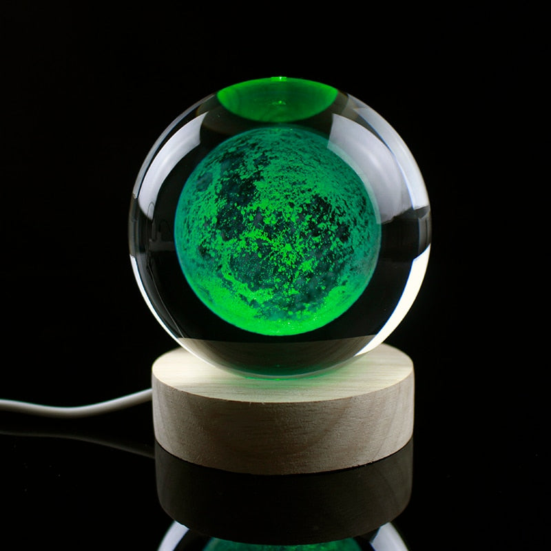 3D Planet Solar System Crystal Ball With Laser Engraved Galaxy or Astronomical Elements