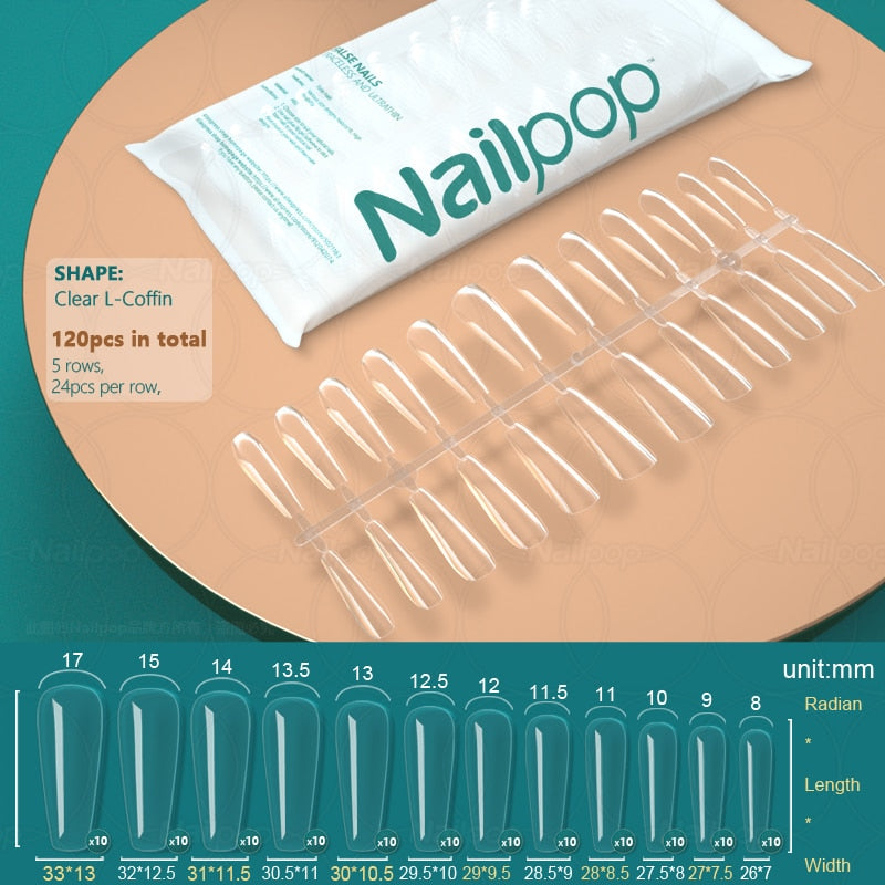 NAILPOP 120pcs False Nails Acrylic Press on Artificial Nails Clear Tips for Manicure Extension