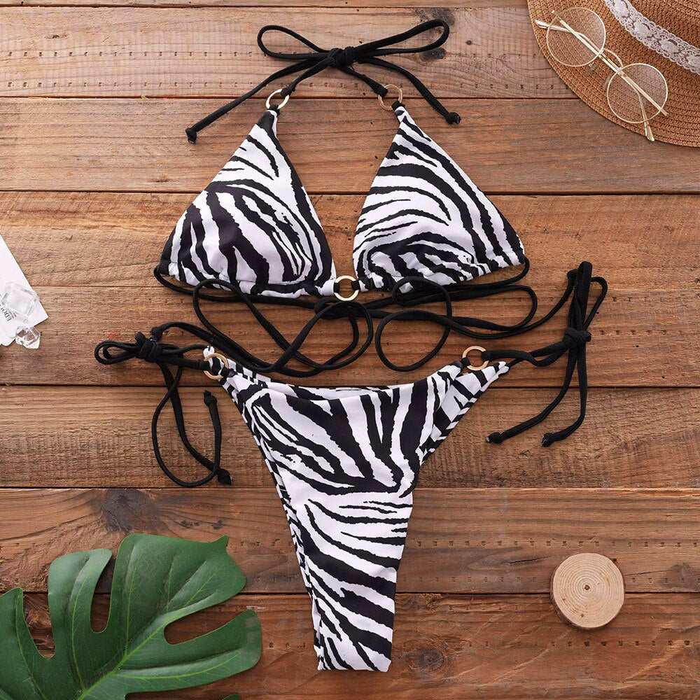 Sexy Brazilian Leopard Micro Bikini Swimwear Set