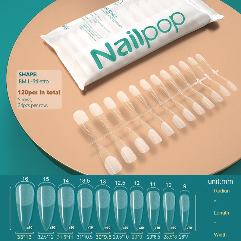 NAILPOP 120pcs False Nails Acrylic Press on Artificial Nails Clear Tips for Manicure Extension