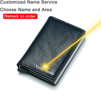 Men Woman Smart Wallet Fiber Leather RFID Cardholder with Customized Name Label