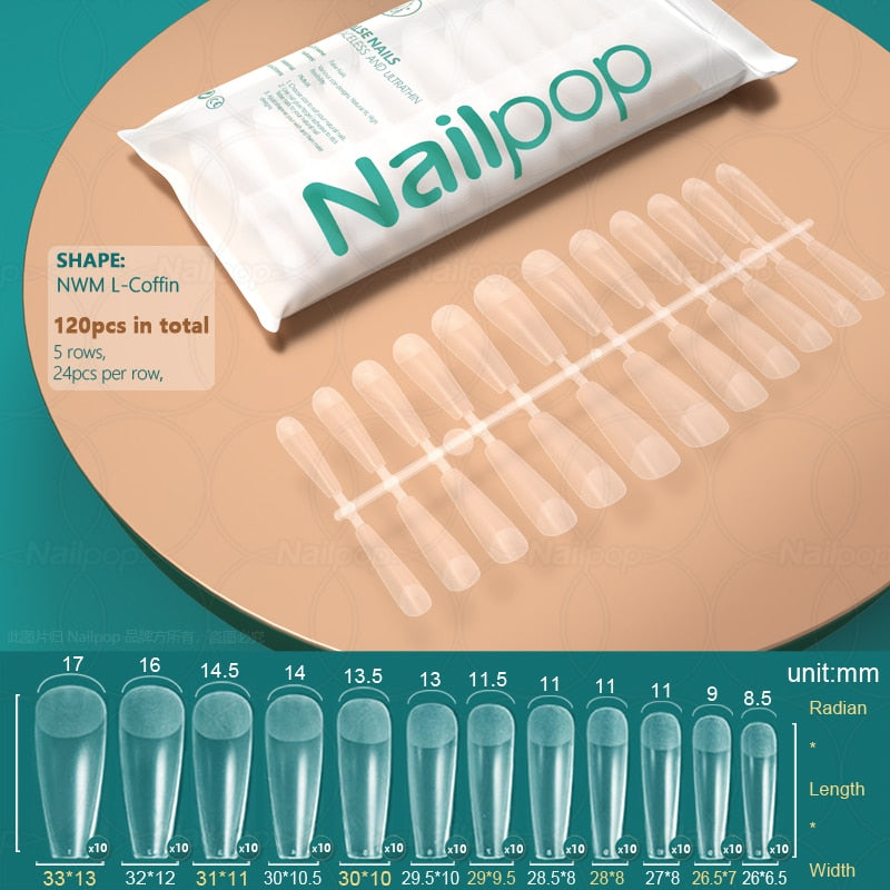 NAILPOP 120pcs False Nails Acrylic Press on Artificial Nails Clear Tips for Manicure Extension