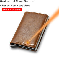 Men Woman Smart Wallet Fiber Leather RFID Cardholder with Customized Name Label