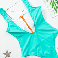 Sexy One Piece Zipper Women Solid Swimwear or Push Up Monokini Bodysuit Beachwear