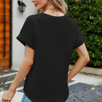 Notched Neck Cuffed Sleeve Shirt