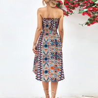 Printed Strapless Tie Belt Dress