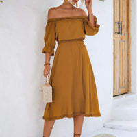 Frilled Off-Shoulder Flounce Sleeve Dress