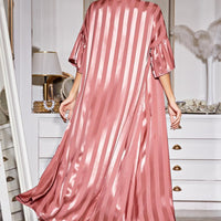 Striped Flounce Sleeve Open Front Robe and Cami Dress Set