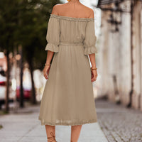 Frilled Off-Shoulder Flounce Sleeve Dress