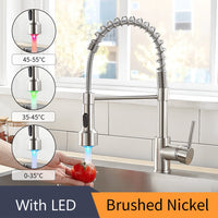 Kitchen Brush Brass Faucets For Kitchen Sink With Single Lever Pull Out Spring Spout