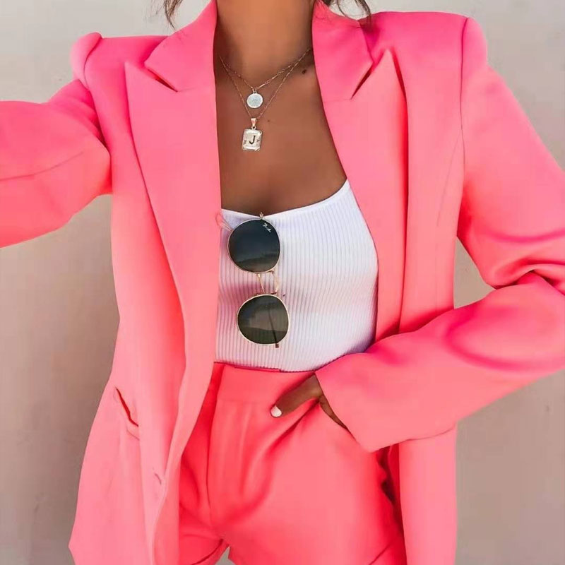 Two Piece Women Office Blazer Suit With Long Sleeve Cardigan And Blazer Shorts Set